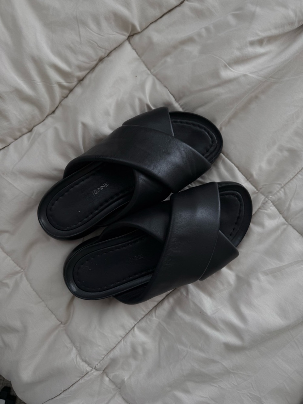 Massimo Renne Cross-Strap Slide Sandals Genuine Leather